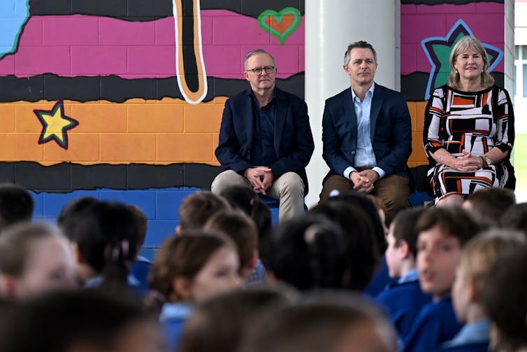 Prime Minister Anthony Albanese and Education Minister Jason Clare visited Stuart Park Primary in Darwin in March. Lukas Coch/AAP